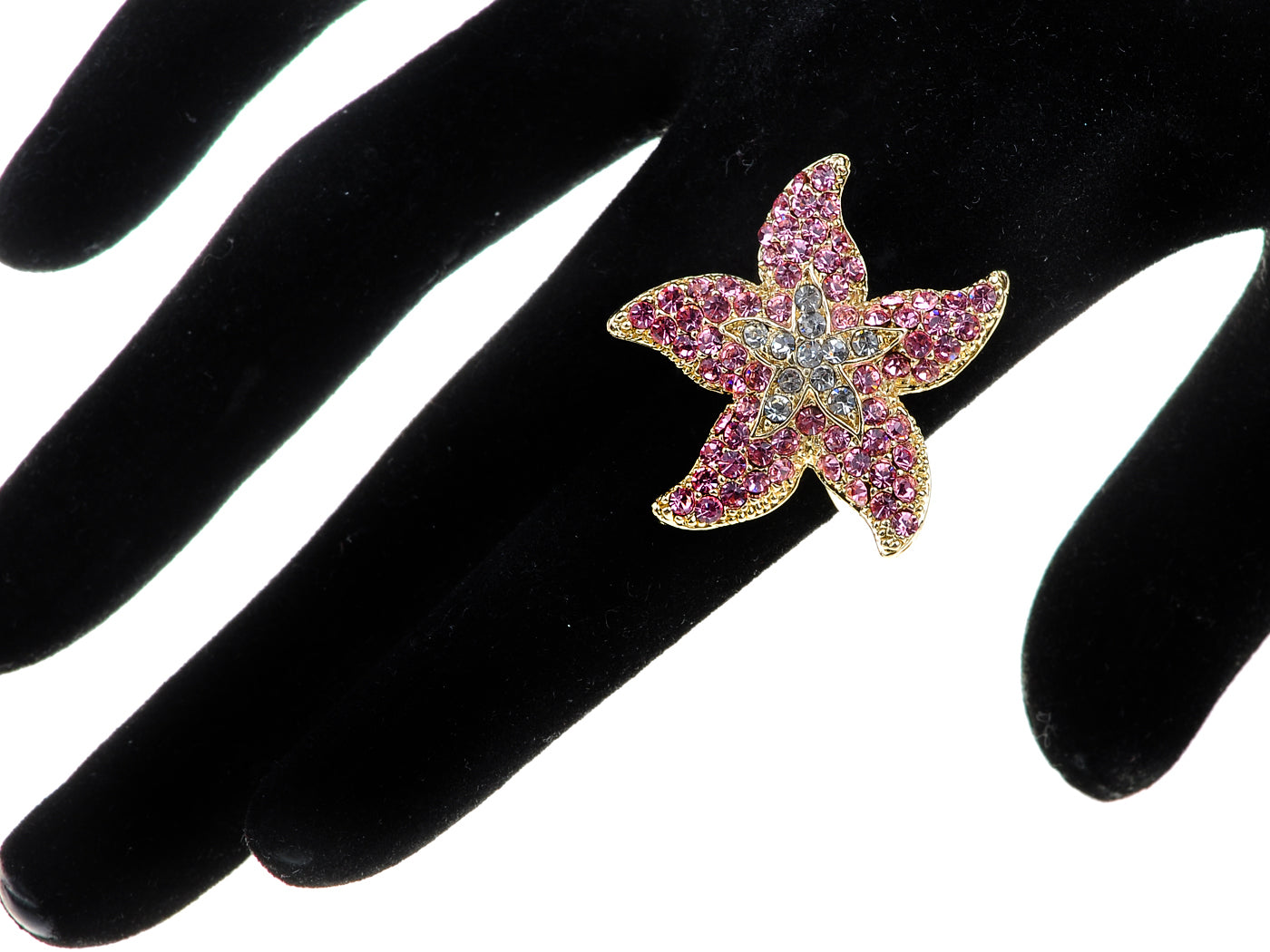 Rose Pink Ocean Starfish Stargazer Lily Flower 5 Points Ring