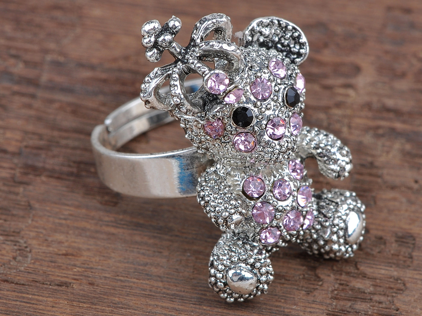 Pink Rose Crown King Teddy Cuddle Bear Vintage Like Fun Ring