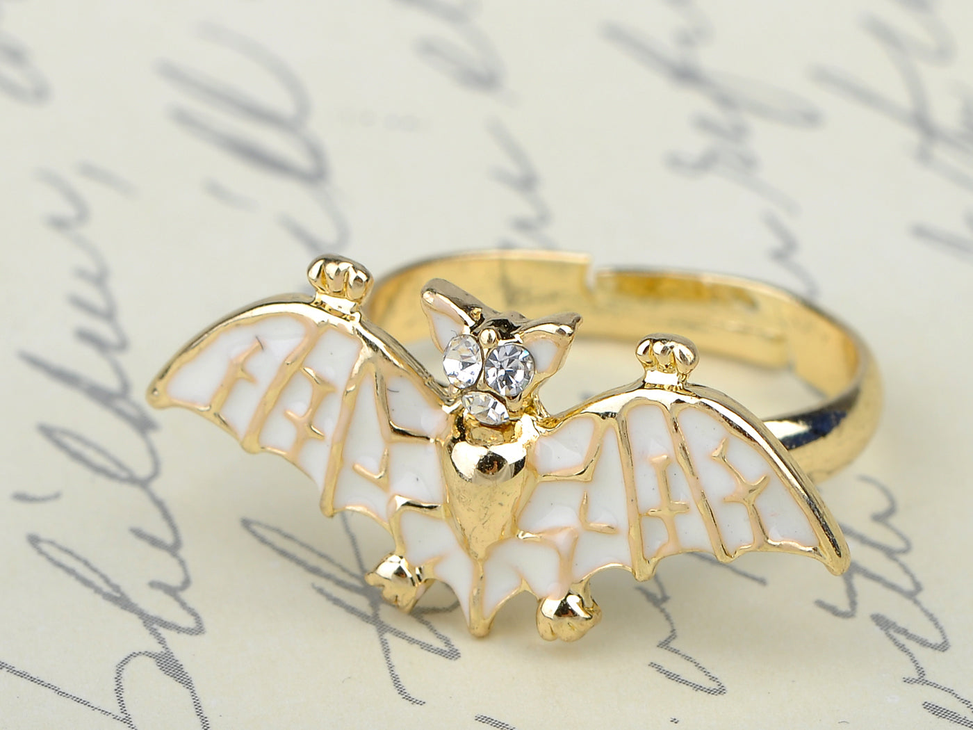 Petite Enamel Hand Painted Flying Bat Night Creature Ring