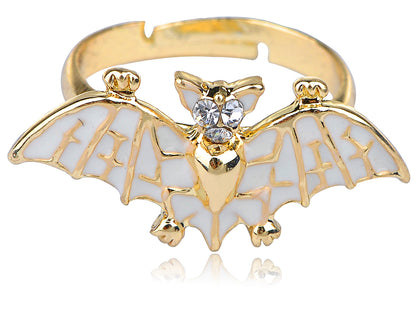 Petite Enamel Hand Painted Flying Bat Night Creature Ring