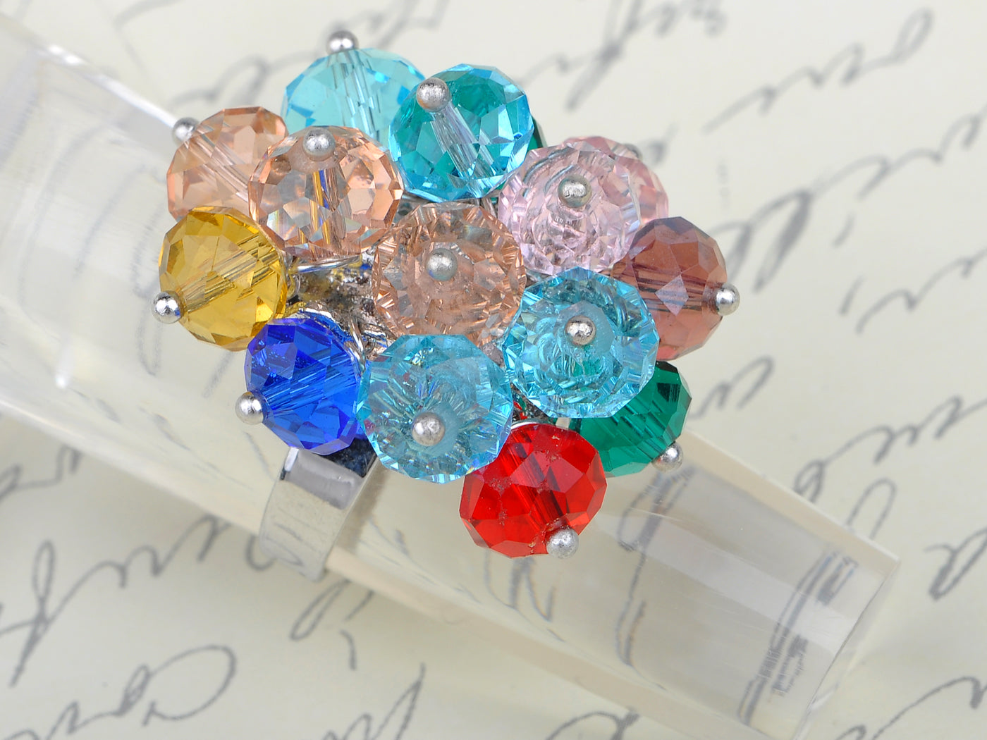 Multi Colored Colorful Round Beaded Cluster Party Disco Ring