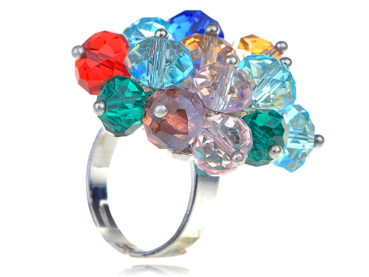 Multi Colored Colorful Round Beaded Cluster Party Disco Ring