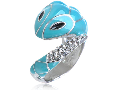Striking Blue Mosaic Bodied Wrapping Snake Sized Ring