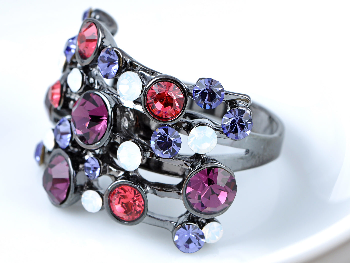 Gun Multicolor Purple Cluster Stacking Ring
