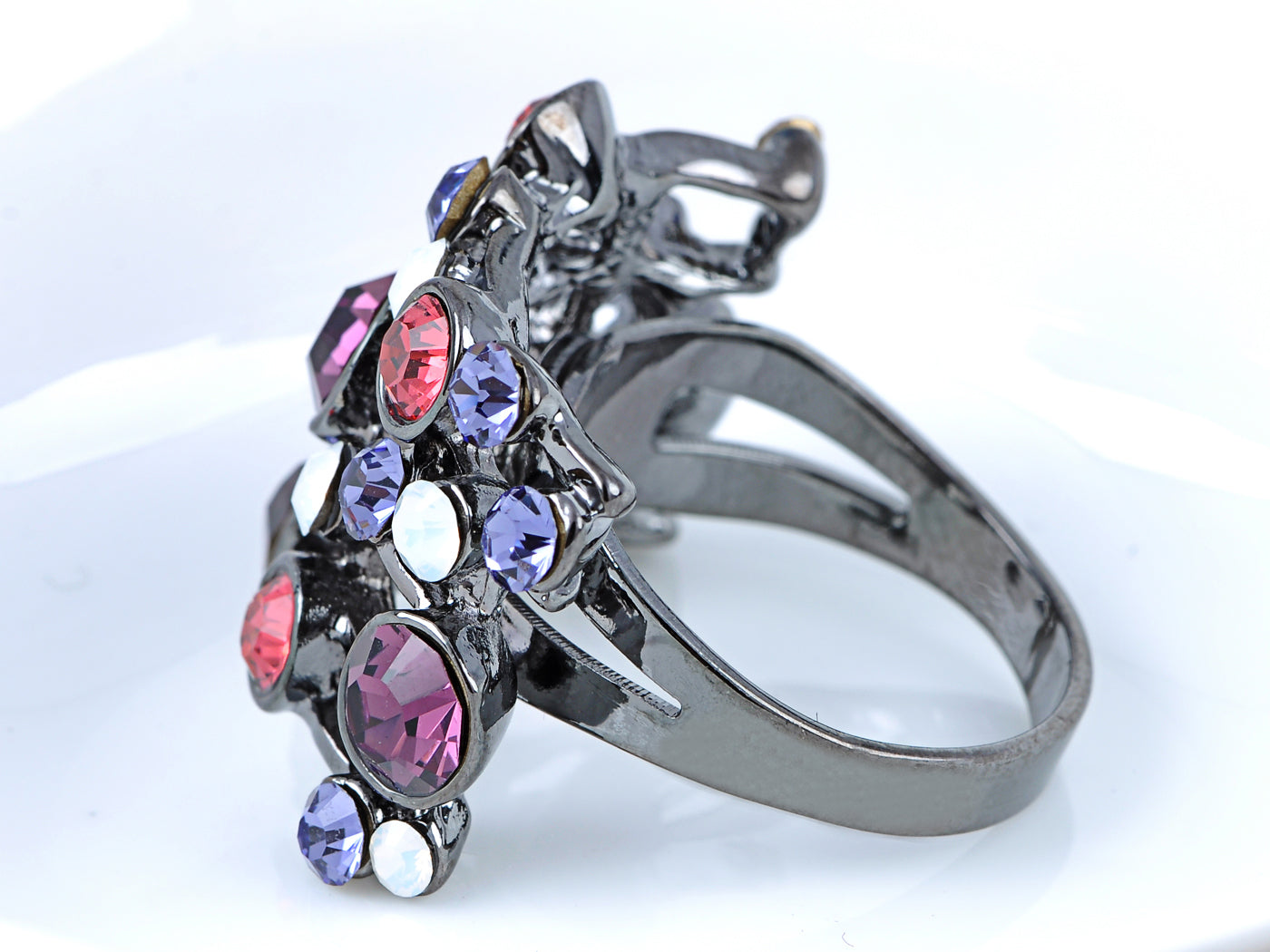Gun Multicolor Purple Cluster Stacking Ring