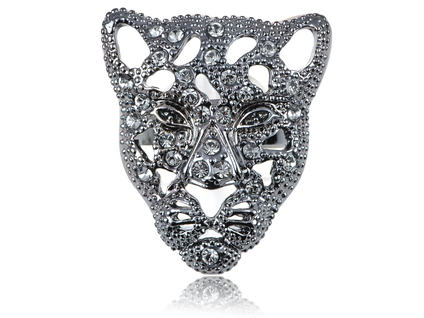 Gun Filigree Face Of Cheetah Encrusted Ring