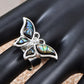Silver Dark Mystery Green Natural Abalone Shell Butterfly Ring