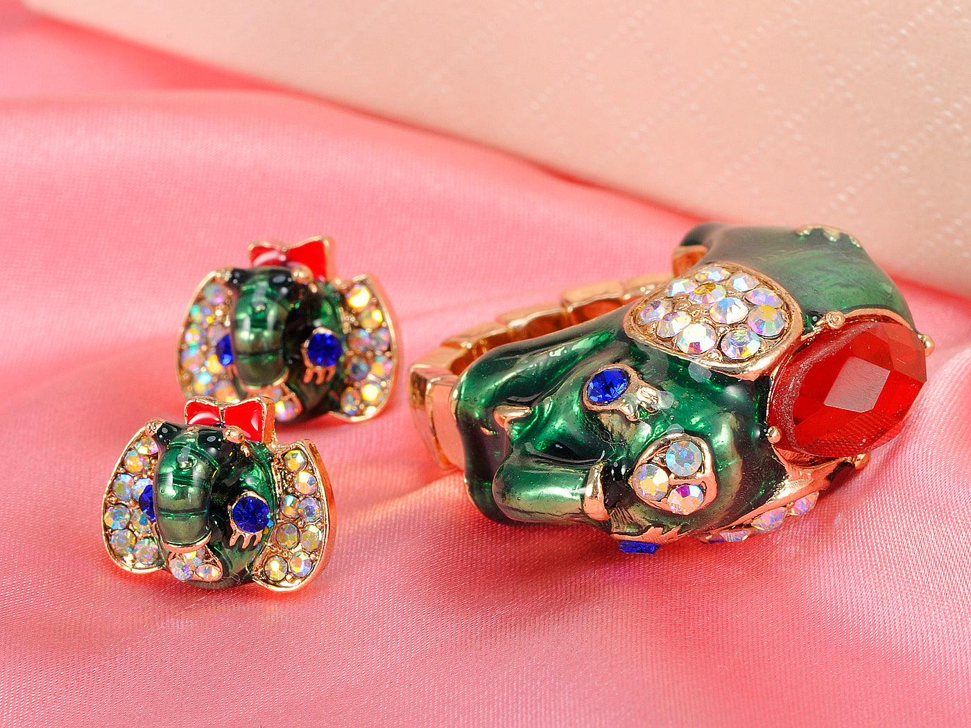 Multicoloured Petite Elephant Ring Earrings Set