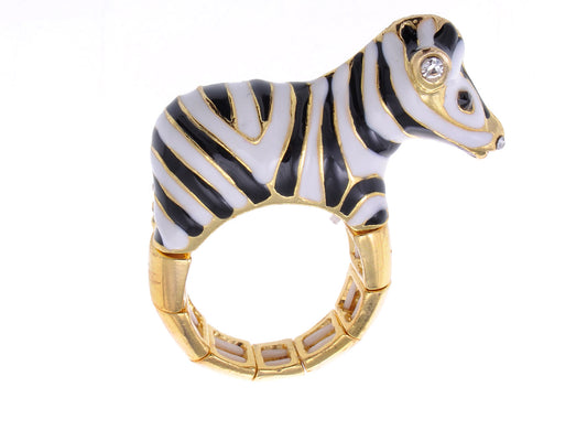 Enamel Painted Adorable Minituare Zebra Band Ring