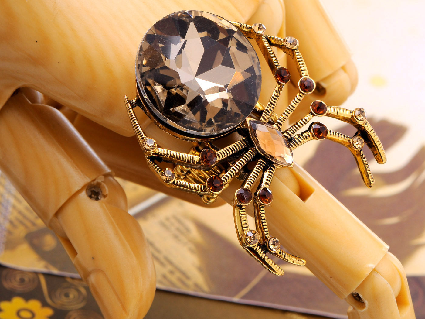 Yellow Topaz Colored Gems Spider Ring