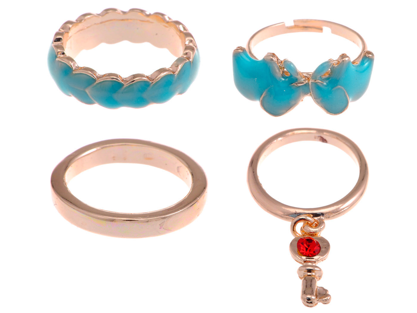 Soft Abstract Turquoise Blue Red Key Multiple Ring Set