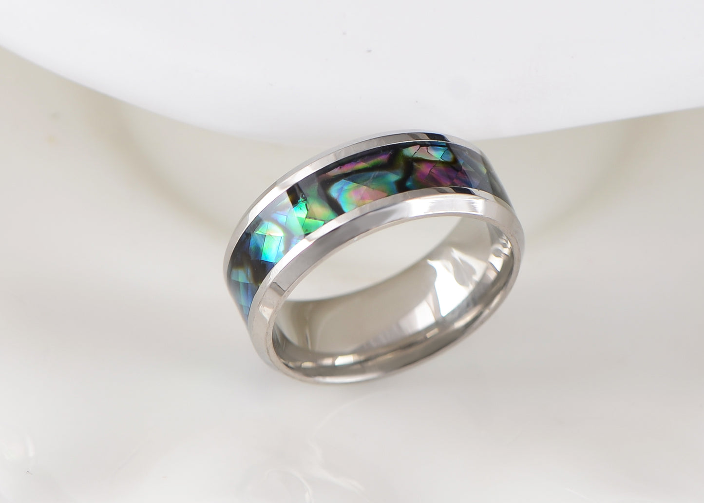 Alialng Abalone Shell Inlay Promise Rings for Men Women Couples Wedding Band
