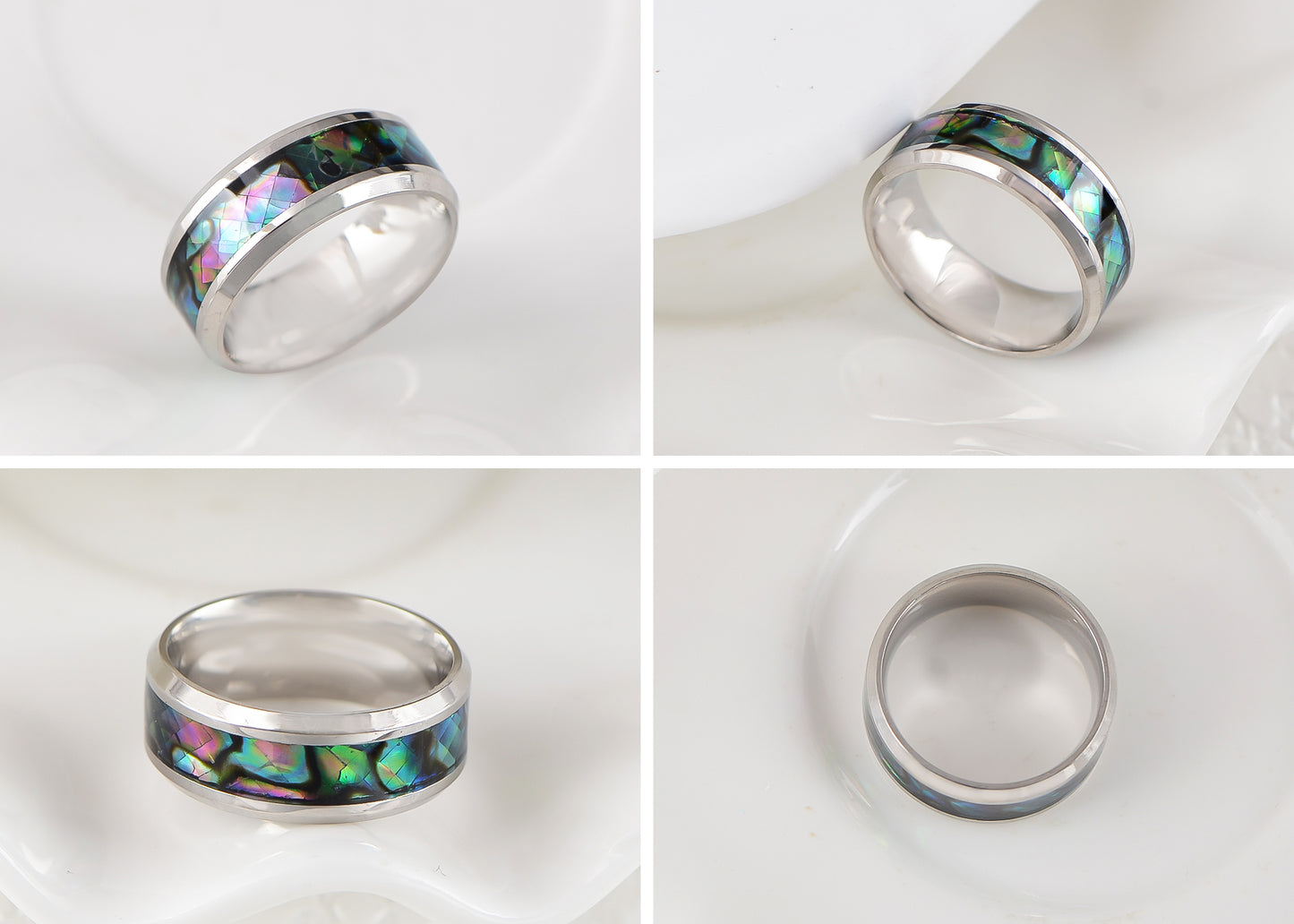 Alialng Abalone Shell Inlay Promise Rings for Men Women Couples Wedding Band