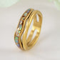 Alialng Golden Tone Titanium Steel Abalone Shell Inlay Promise Rings for Men Women Couples Wedding Band Double Layers