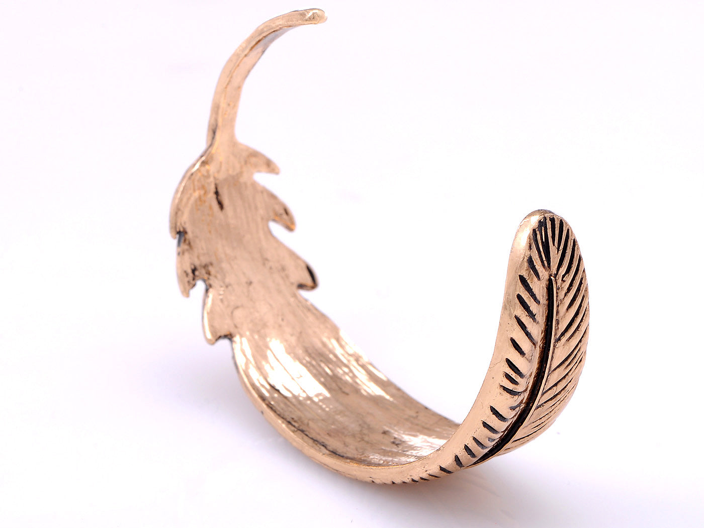 Boho Antique Bird Feather Open Cuff Bracelet