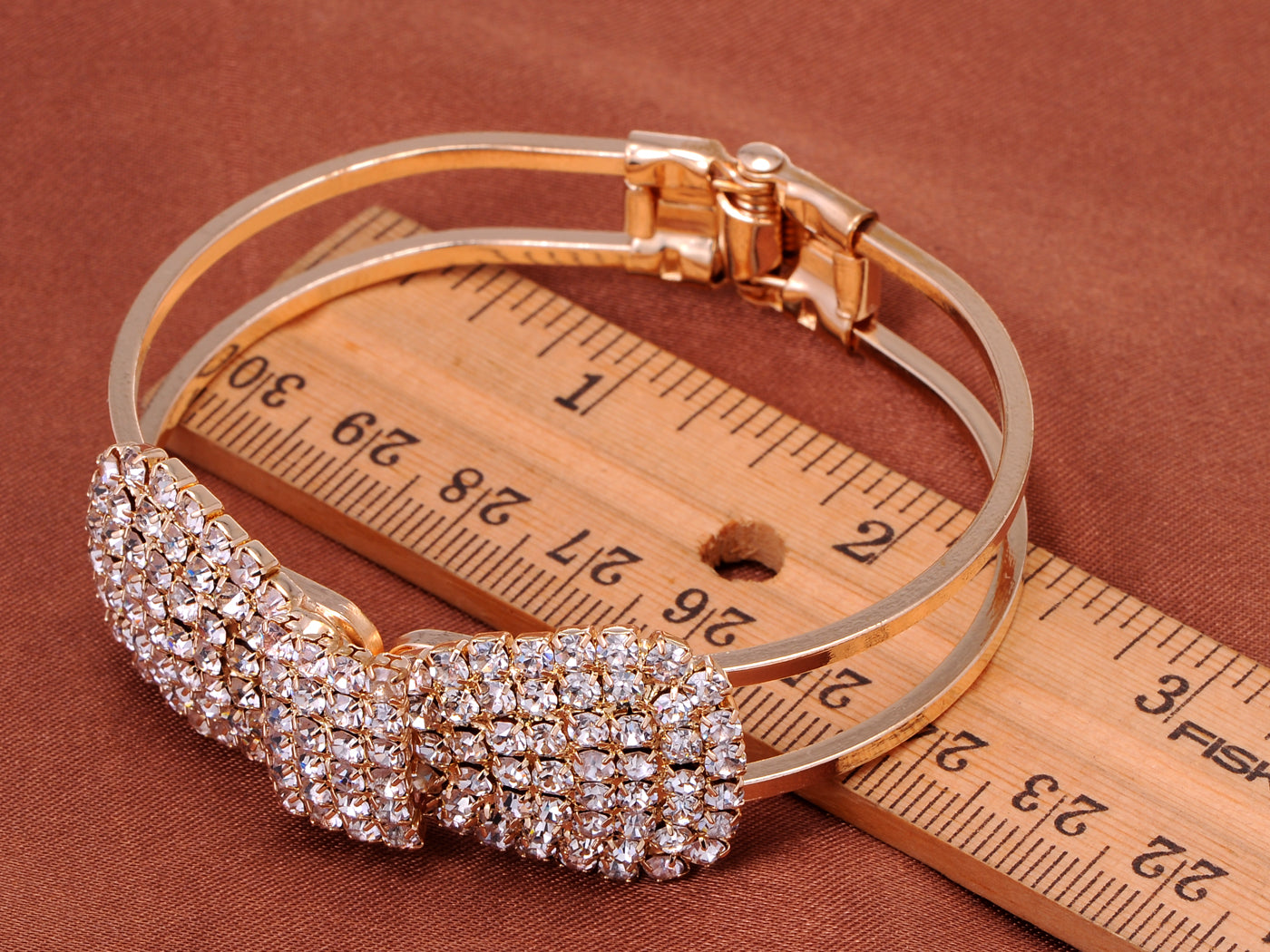 Vintage Glam Encrusted Ribbon Bow Loop Cuff Bangle Bracelet