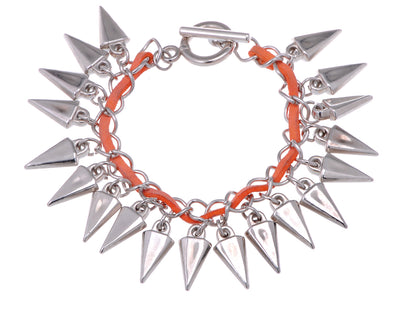 D Multiple Studded Statement Bracelet With Orange Leather Accent