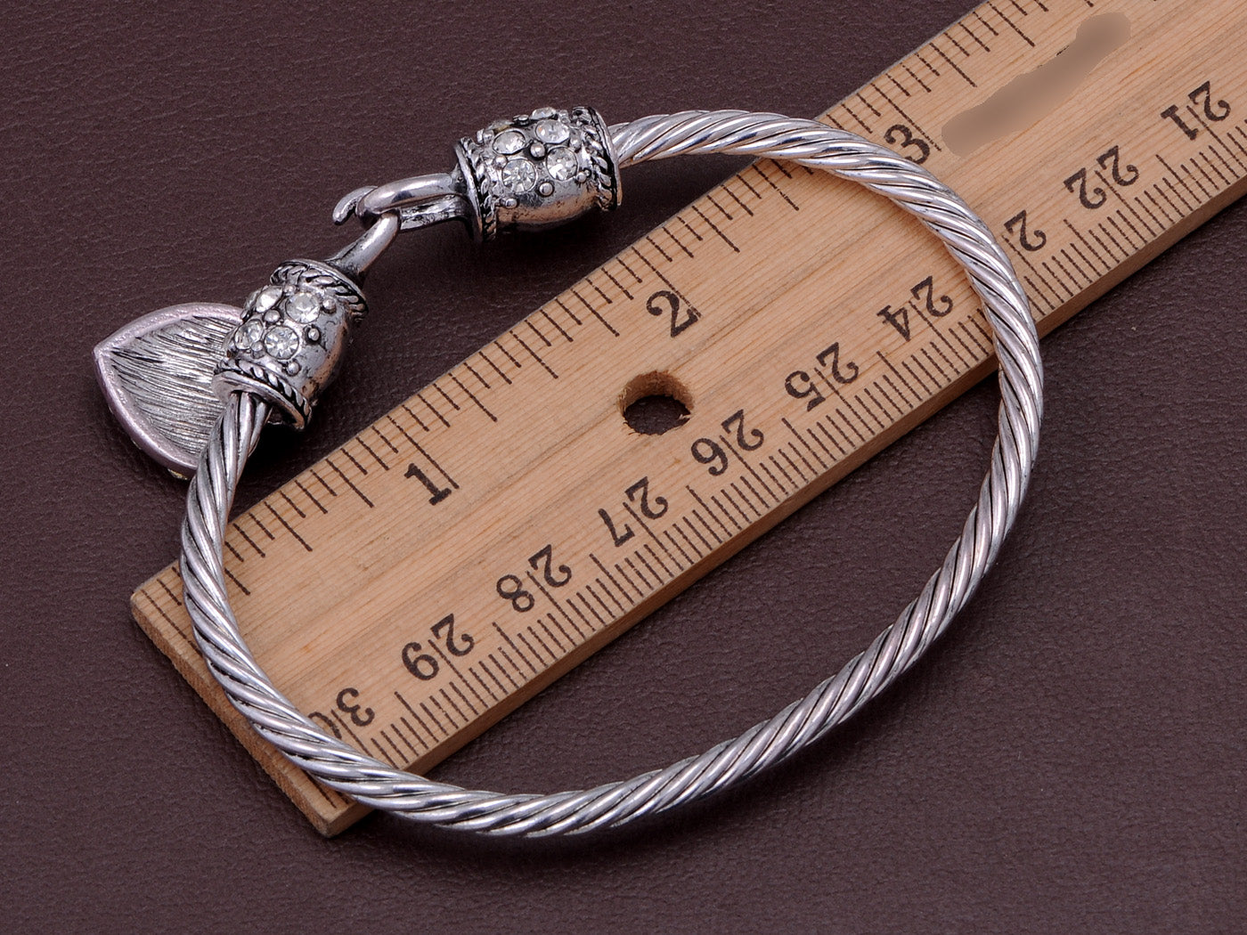 Silver D Accented Cord Bracelet With Diamond Heart Charm