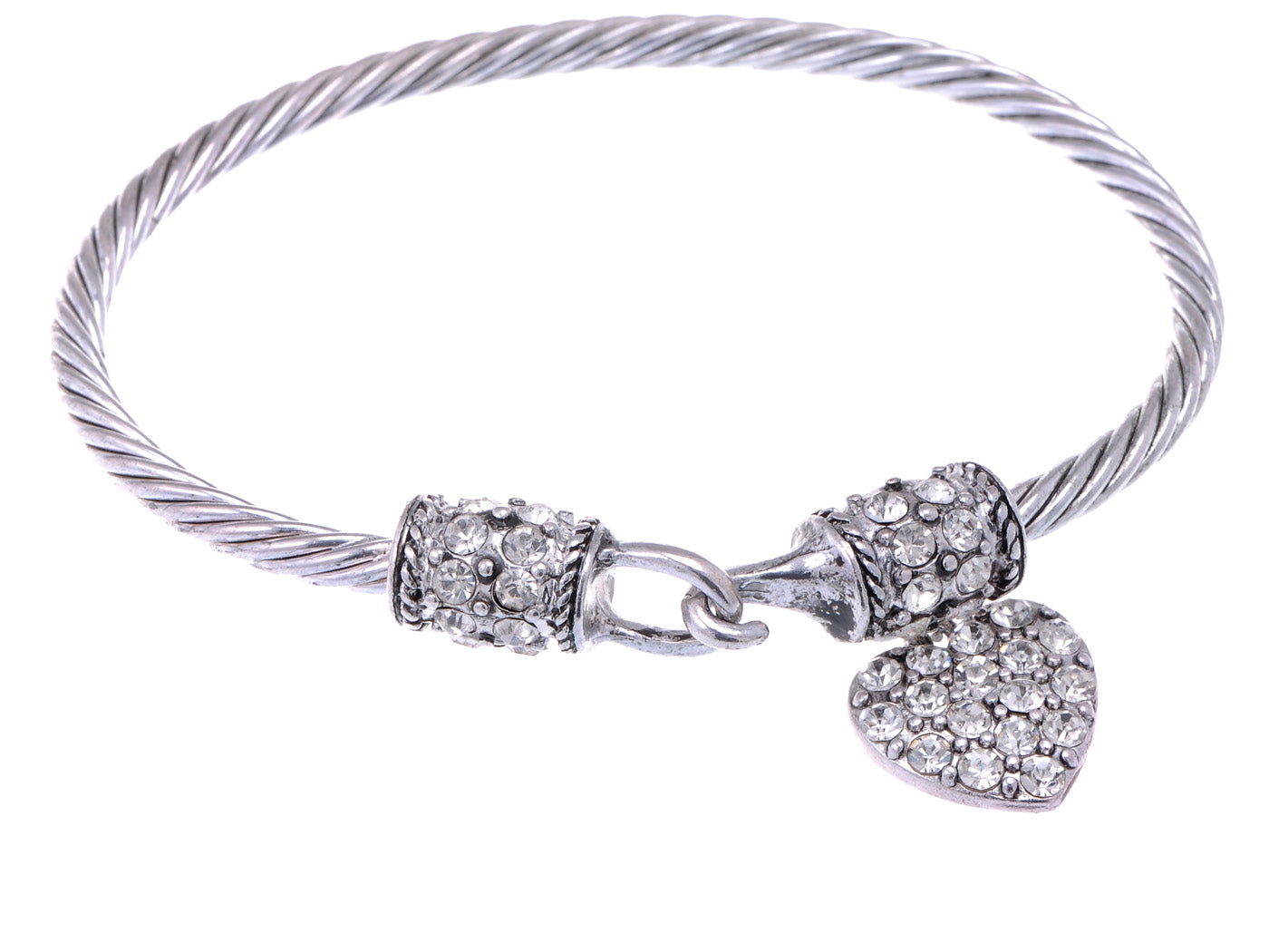 Silver D Accented Cord Bracelet With Diamond Heart Charm