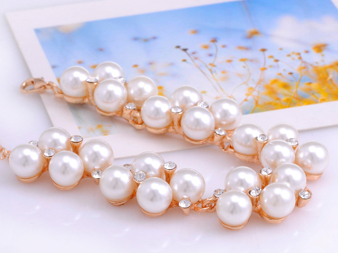 Gold D Pearl Cluster Style Bracelet For Women