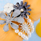 Pearl Black Gray Enamel Floral Wrap Around Bracelet