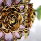 Purple Violet Amethyst Gold Rose Flower Bracelet Bangle Cuff