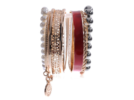 Indian Layering Pearl Dangling Red Bangle Bracelets