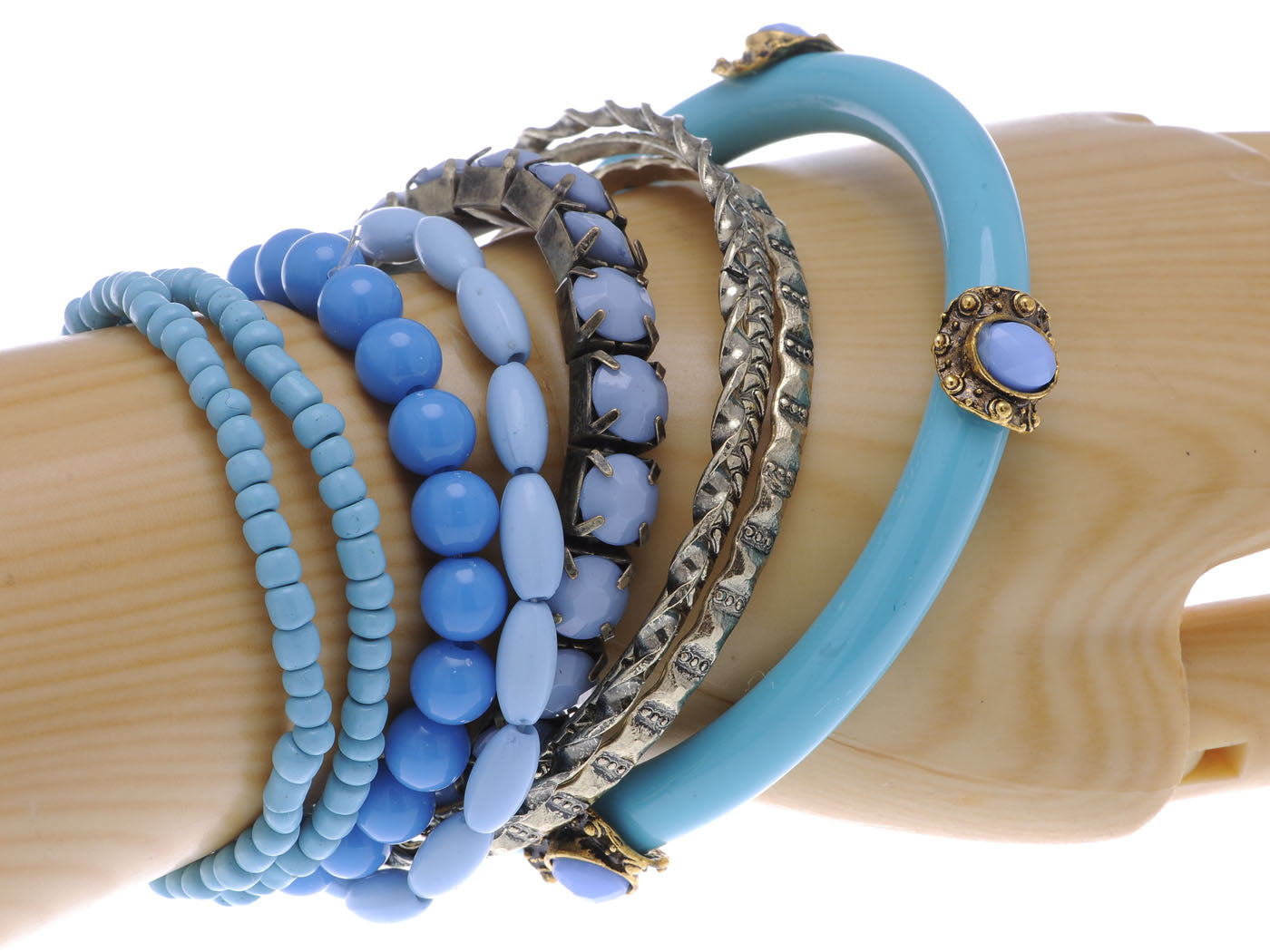 Shades Of Blue Beaded Gem Ocean Layering Bangle Bracelet