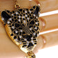 Gold D Cheetah Head Bold Black Enamel Chain Bracelet For Women