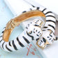 D Black And White Enamel Twin Tiger Cuff Bracelet Bangle
