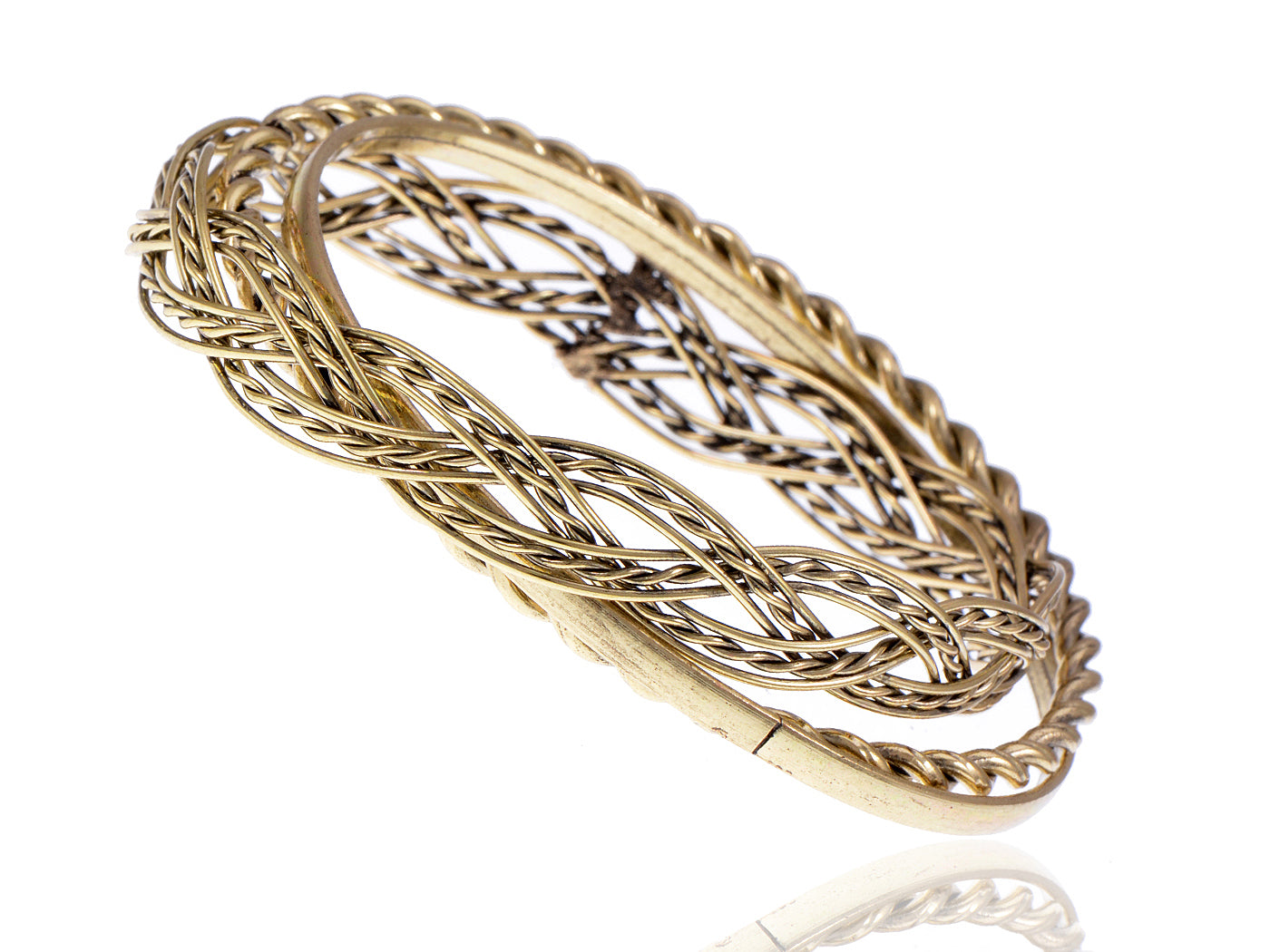 Antique Trio Of Bangles With Braids Twists And Weaves