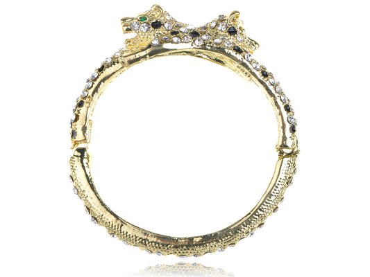 Gold Twin Leopard Cuff Bracelet Bangle