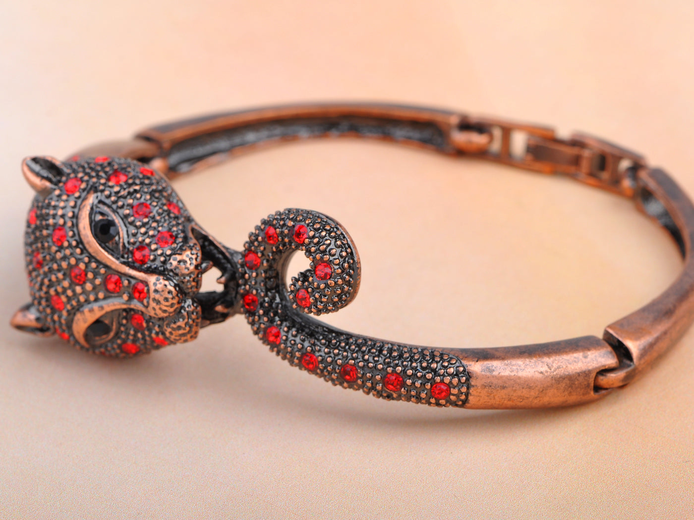 Copper Vintage Antique Red Jaguar Leopard Bangle Bracelet