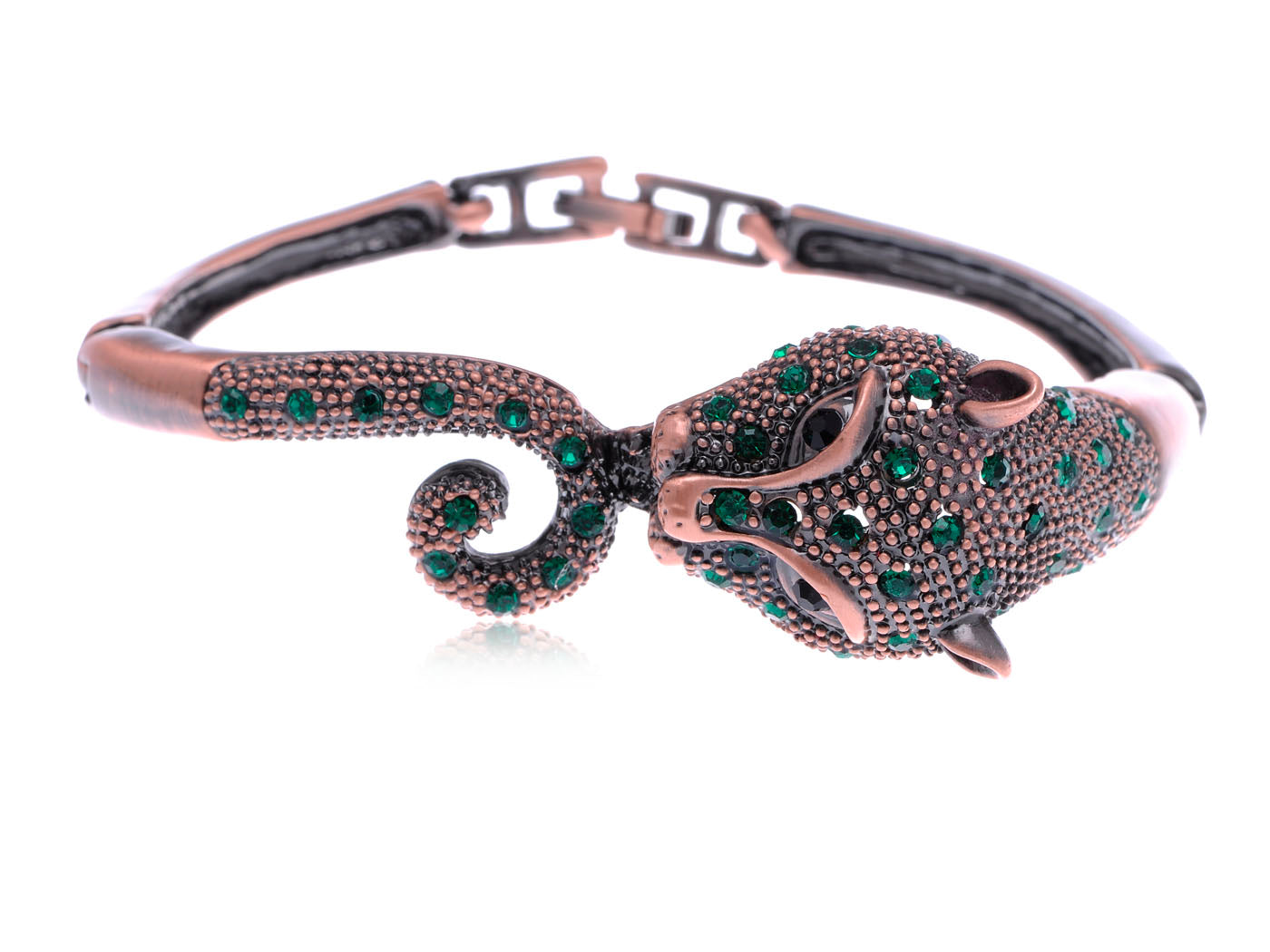 Copper Emerald Green Colored Jaguar Tiger Bangle Bracelet