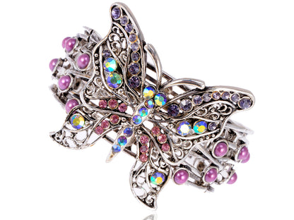 Antique Iridescent Aurora Borealis Purple Butterfly Cuff Bracelet