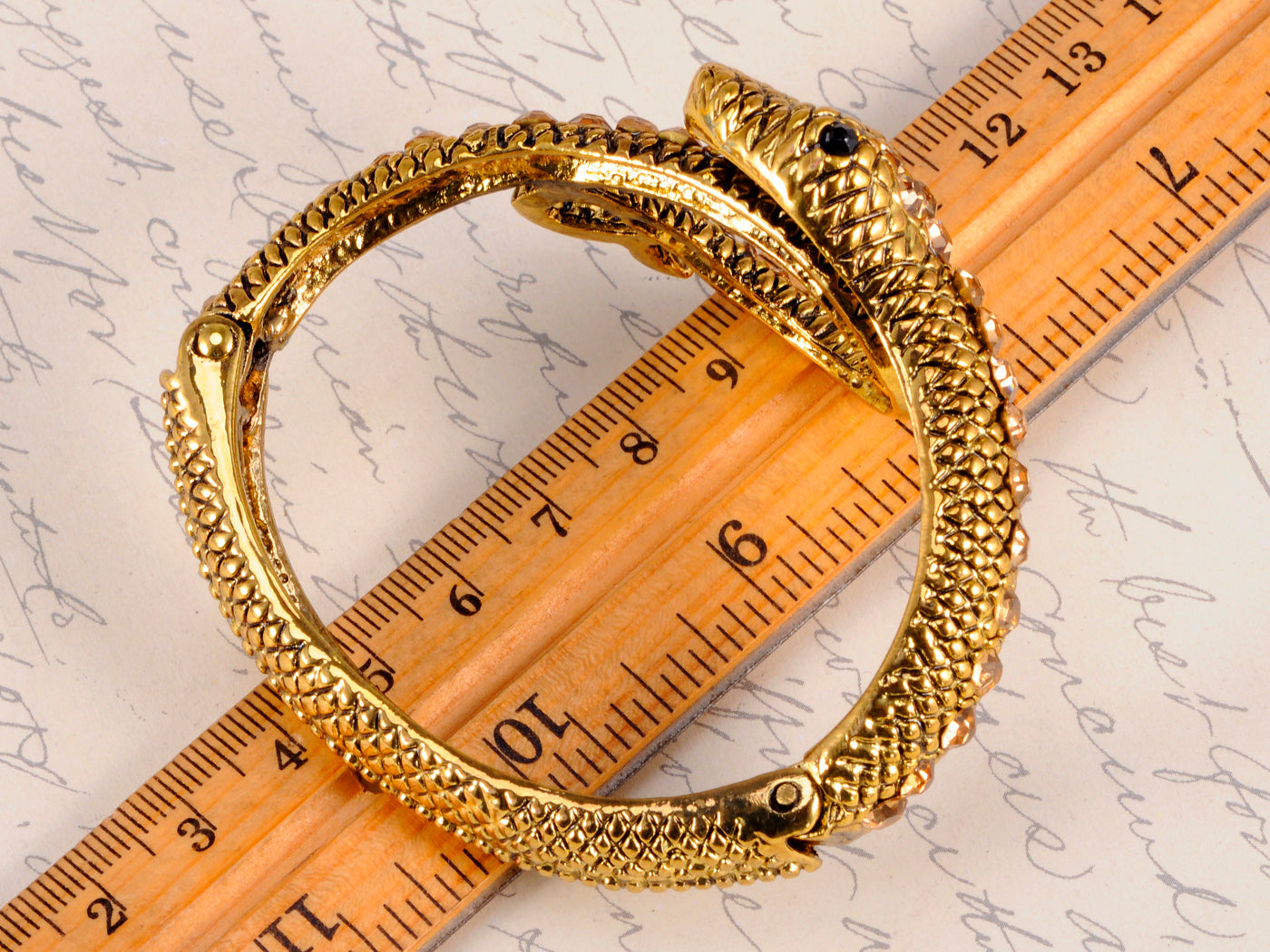 Gold Antique Like Egyptian Topaz Blk Snake Cuff Bangle Bracelet