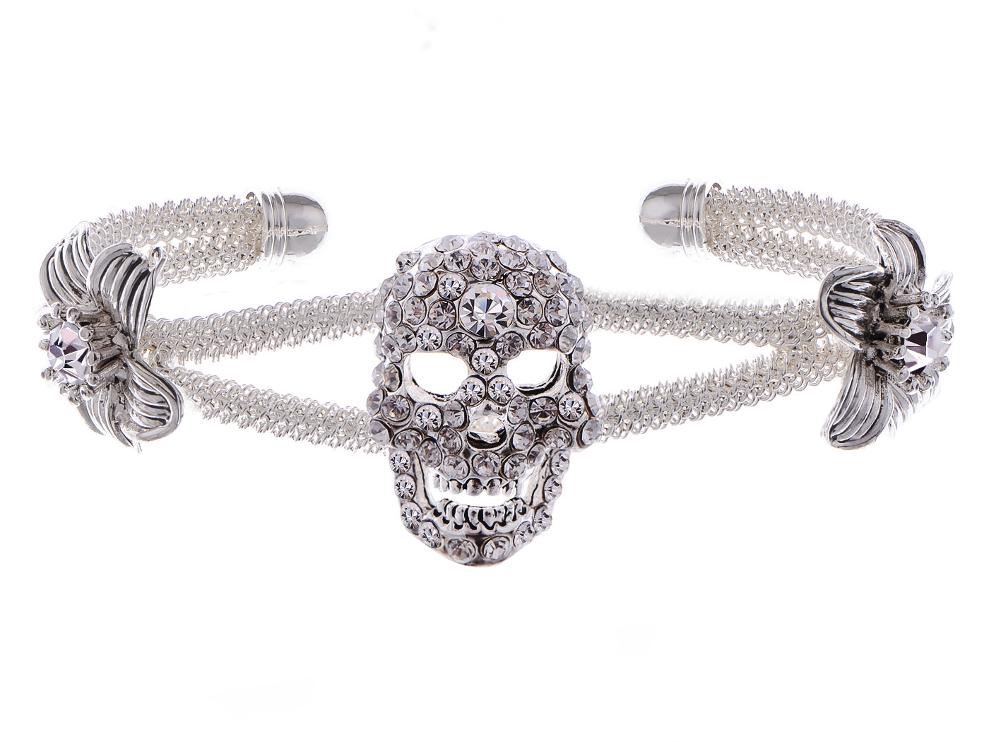 Gothic Skull Floral Halloween Gray Cuff Bracelet