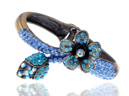 Antique Blue Sapphire Zircon Flower Bud Stem Bracelet Bangle