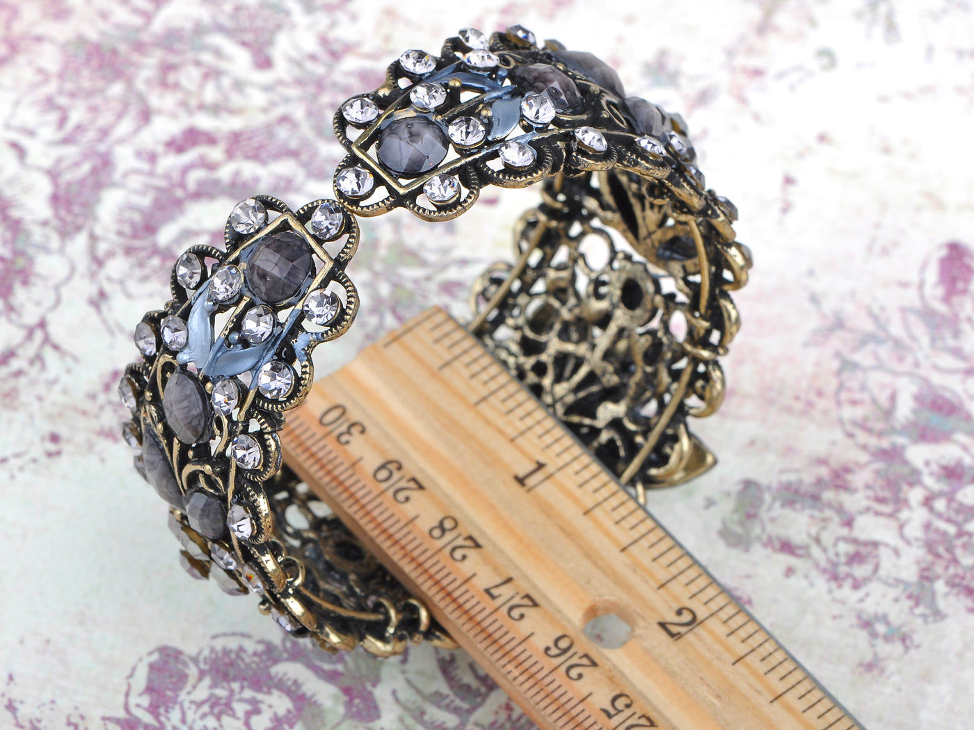 Smoke Black Gray Floral Vintage Inspire Cuff Bracelet Bangle
