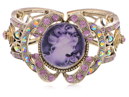 Purple Vintage Victorian Cameo Lady Bangle Bracelet