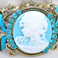 Sky Blue Cameo Lady Aqua Antique Inspire Brass Cuff Bangle Bracelet
