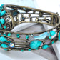 Turquoise Jeweled Blue Flower Cuff Bangle Bracelet