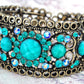 Antique Inspire Brass Zircon Capri Blue Gem Cuff Bangle Bracelet