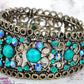 Antique Inspire Brass Zircon Capri Blue Gem Cuff Bangle Bracelet