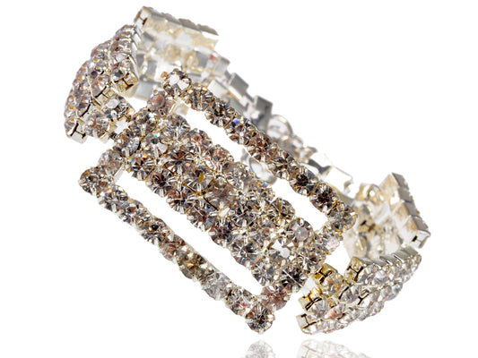 Bridal Silver Rectangular Slim Cocktail Bracelet