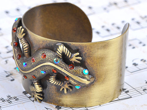 Vintage Inspire Bronze Amber Blue Lizard Bracelet