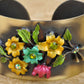 Antique Ethnic Bronze Colorful Enamel Vintage Yellow Flower Open Cuff Bangle Bracelet