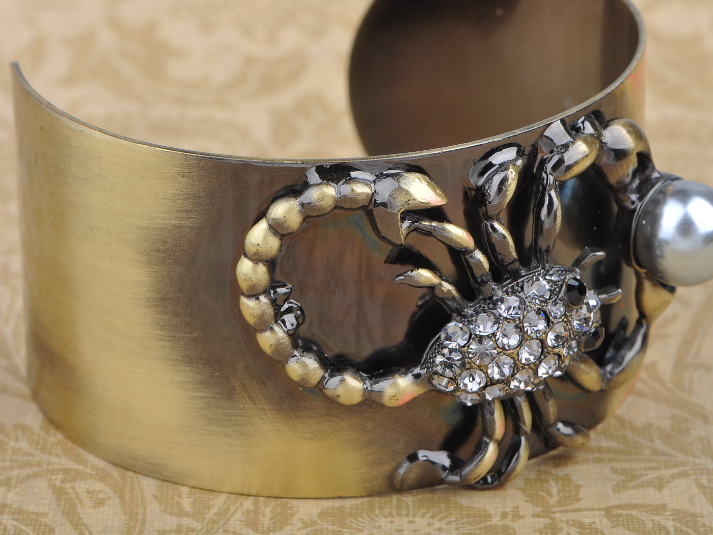 Antique Inspire Bronze Smoke Grey Pearl Scorpion Cuff Bangle Bracelet