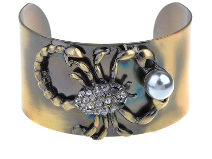 Antique Inspire Bronze Smoke Grey Pearl Scorpion Cuff Bangle Bracelet