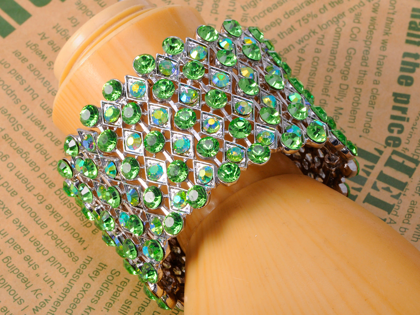 Iridescent Peridot Green Colored Cuff Wrap Bracelet